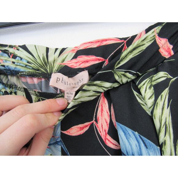 Philosophy XL Black Floral Flowy Pants Pull On Pants Wide Leg Pink Green Blue - Picture 4 of 5
